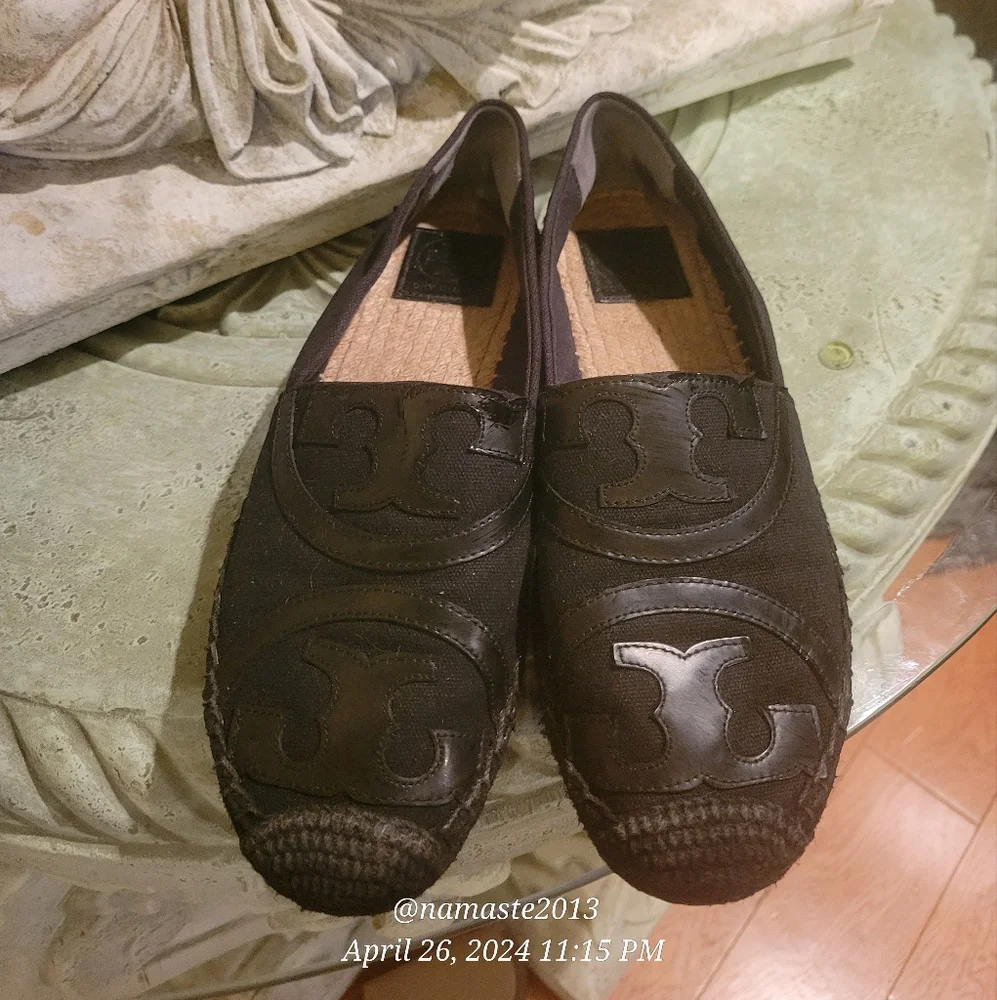Tory Burch Leather Espidrilles Canvas Leather Jute Rope Summer Designer #769